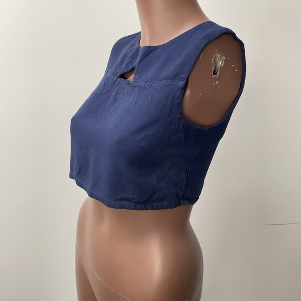 Birds Of North America Cropped Top Sleeveless Cut Out Blue Navy 6 - Picture 5 of 10